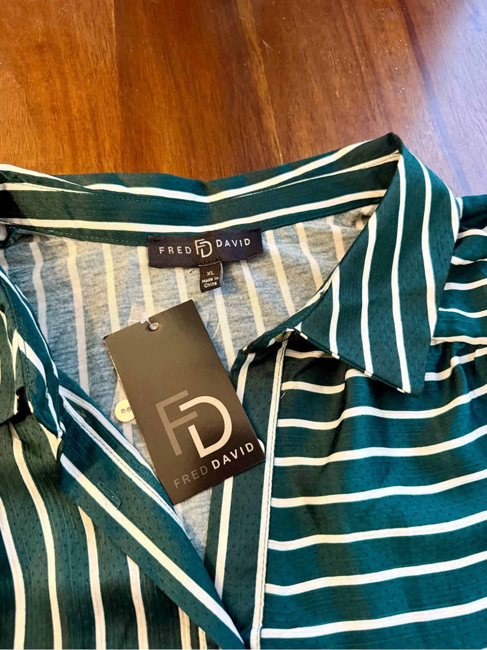 Fred David Forest Green and White Striped Button-Down Blouse - Picture 2 of 2